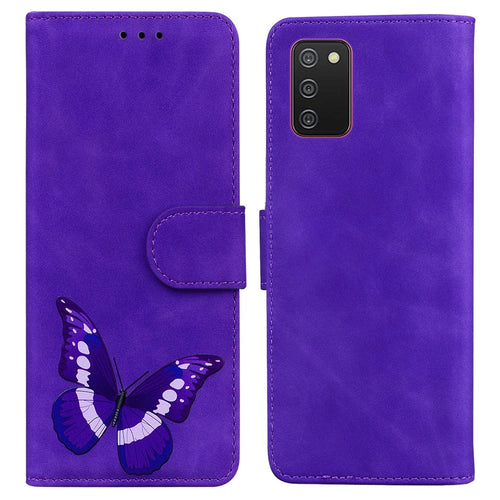 Magnetic Clasp Big Butterfly Pattern Printing Skin-touch PU Leather Phone Cover Shell with Stand Wallet for Samsung Galaxy A03s (166.5mm) - Purple - 1