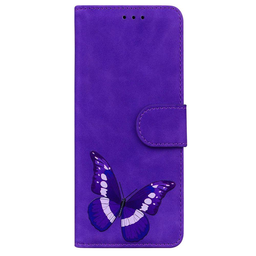 Magnetic Clasp Big Butterfly Pattern Printing Skin-touch PU Leather Phone Cover Shell with Stand Wallet for Samsung Galaxy A03s (166.5mm) - Purple - 2