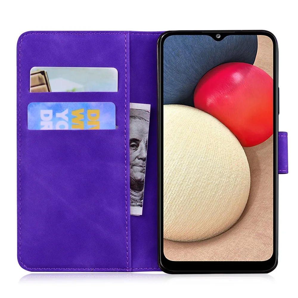 Magnetic Clasp Big Butterfly Pattern Printing Skin-touch PU Leather Phone Cover Shell with Stand Wallet for Samsung Galaxy A03s (166.5mm) - Purple - 4