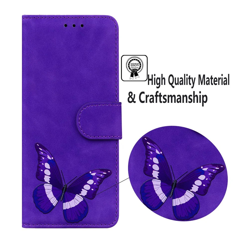 Magnetic Clasp Big Butterfly Pattern Printing Skin-touch PU Leather Phone Cover Shell with Stand Wallet for Samsung Galaxy A03s (166.5mm) - Purple - 5