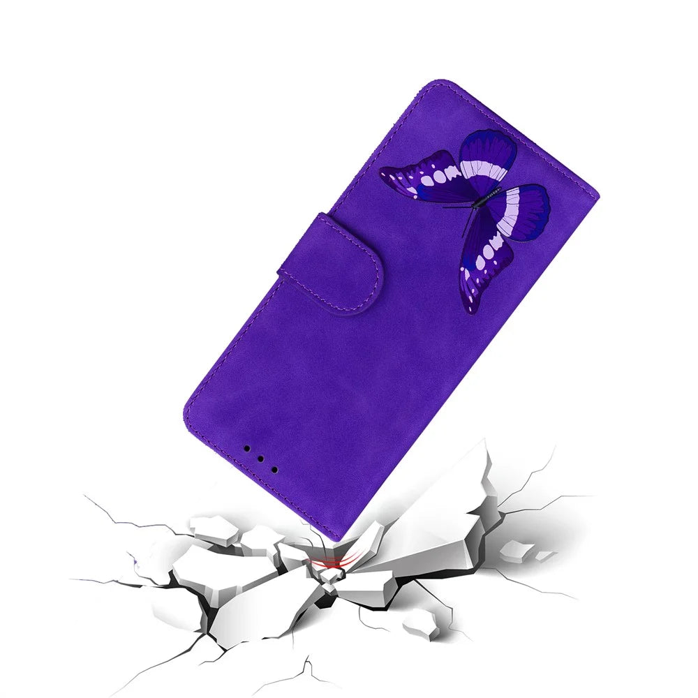 Magnetic Clasp Big Butterfly Pattern Printing Skin-touch PU Leather Phone Cover Shell with Stand Wallet for Samsung Galaxy A03s (166.5mm) - Purple - 6
