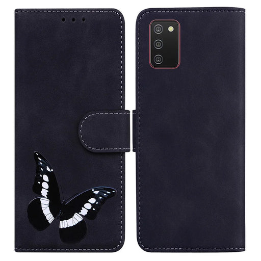 Big Butterfly Pattern Printing Skin-touch PU Leather Stand Wallet Phone Cover Shell for Samsung Galaxy A03s (164.2mm) - Black - 1