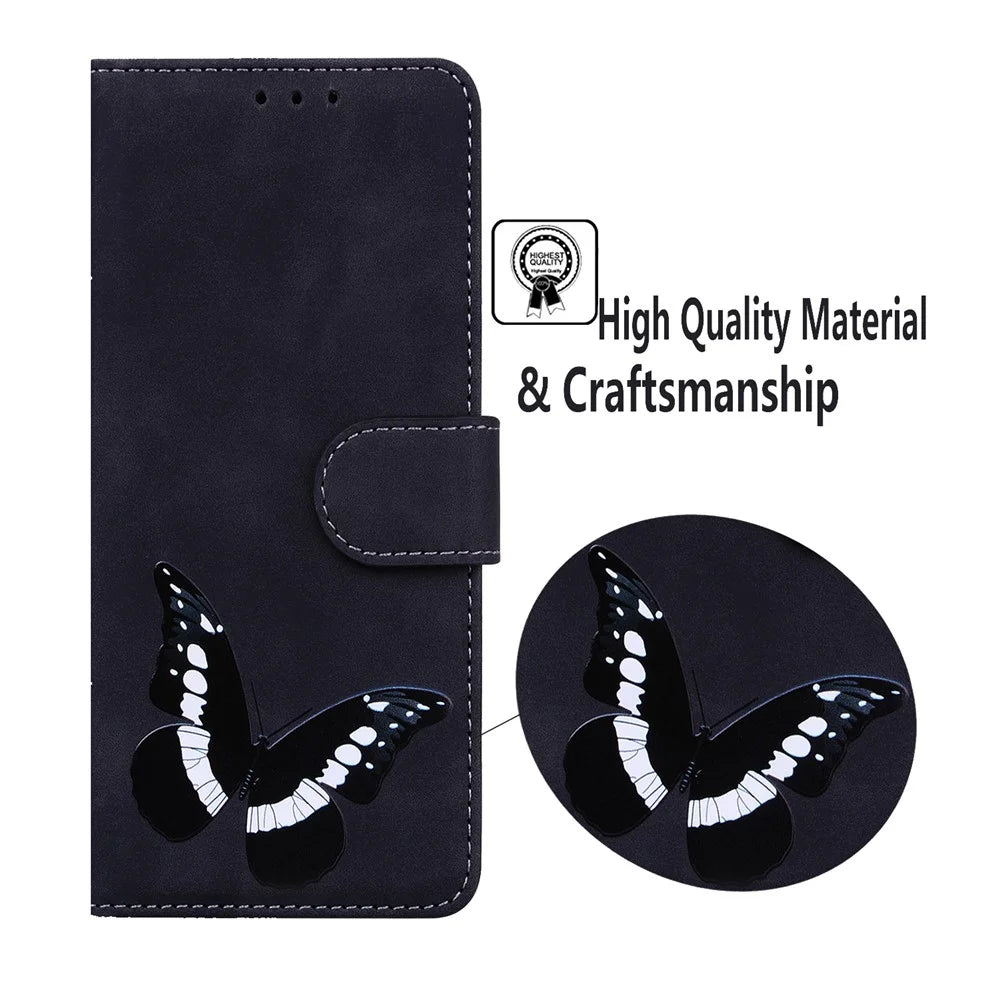 Big Butterfly Pattern Printing Skin-touch PU Leather Stand Wallet Phone Cover Shell for Samsung Galaxy A03s (164.2mm) - Black - 5