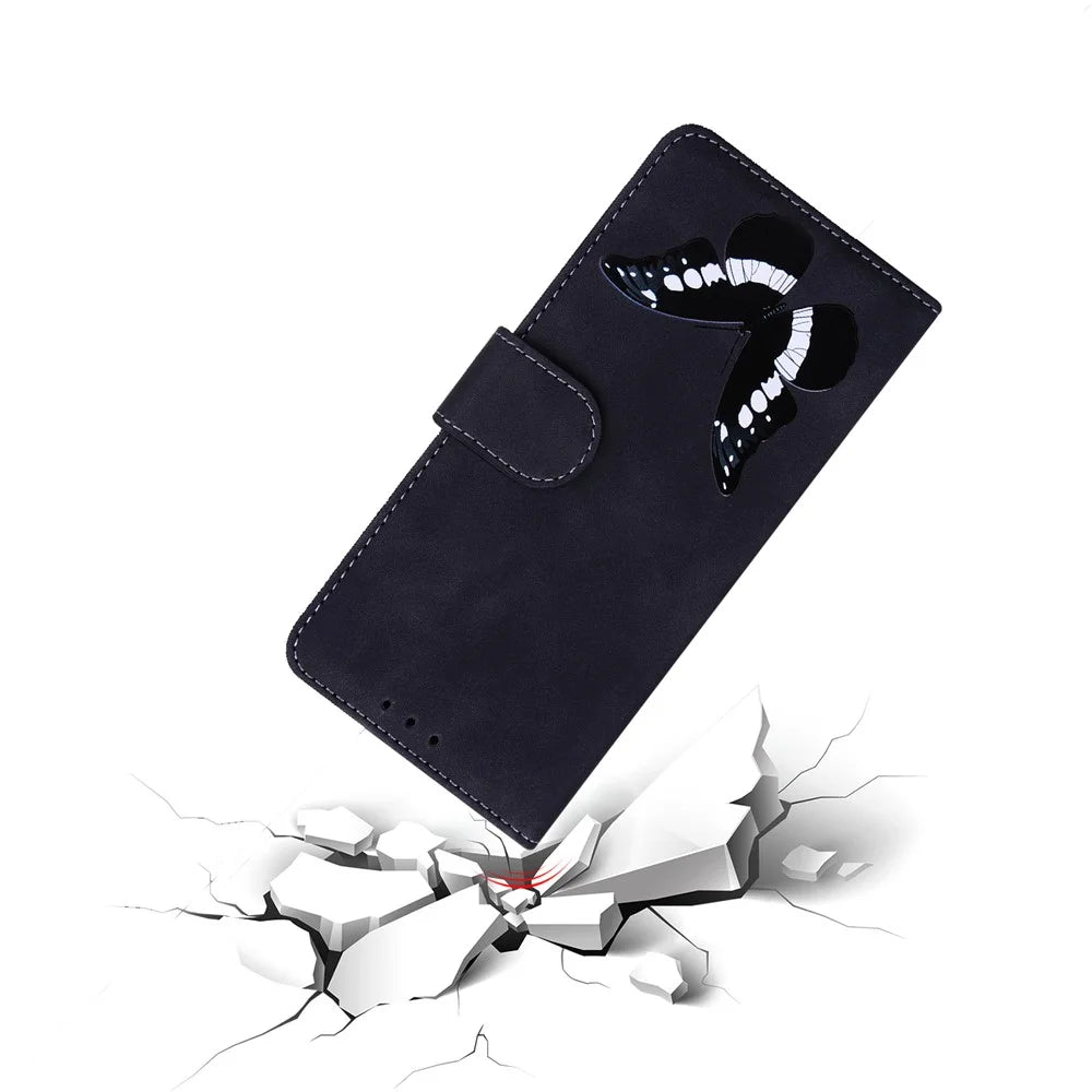 Big Butterfly Pattern Printing Skin-touch PU Leather Stand Wallet Phone Cover Shell for Samsung Galaxy A03s (164.2mm) - Black - 6