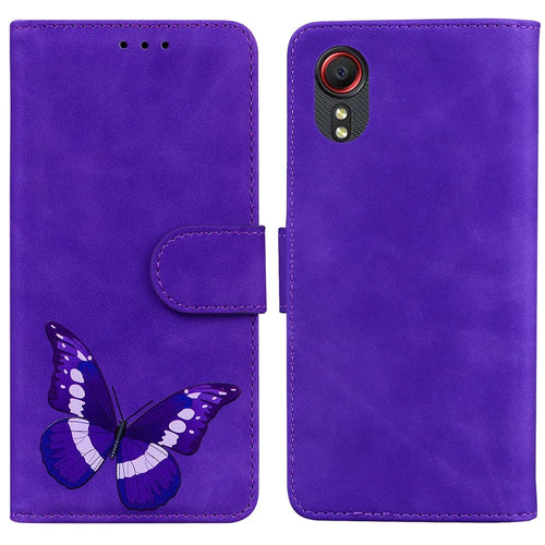Skin-touch PU Leather Stylish Big Butterfly Printing Design Phone Case Stand Wallet Flip Phone Cover for Samsung Galaxy Xcover 5 - Purple - 1