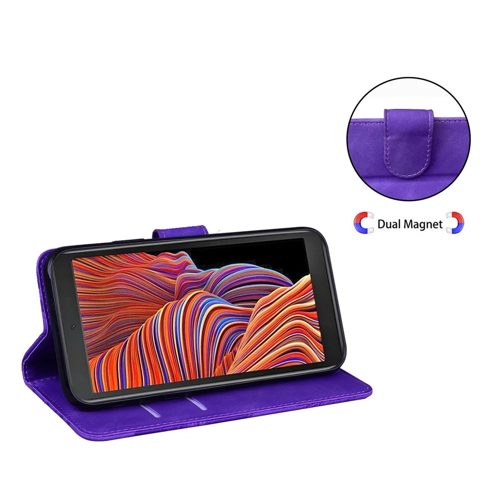 Skin-touch PU Leather Stylish Big Butterfly Printing Design Phone Case Stand Wallet Flip Phone Cover for Samsung Galaxy Xcover 5 - Purple - 2