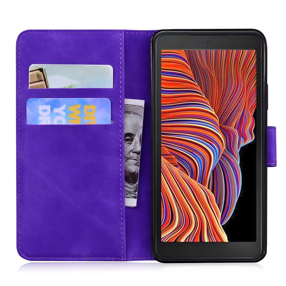 Skin-touch PU Leather Stylish Big Butterfly Printing Design Phone Case Stand Wallet Flip Phone Cover for Samsung Galaxy Xcover 5 - Purple - 3