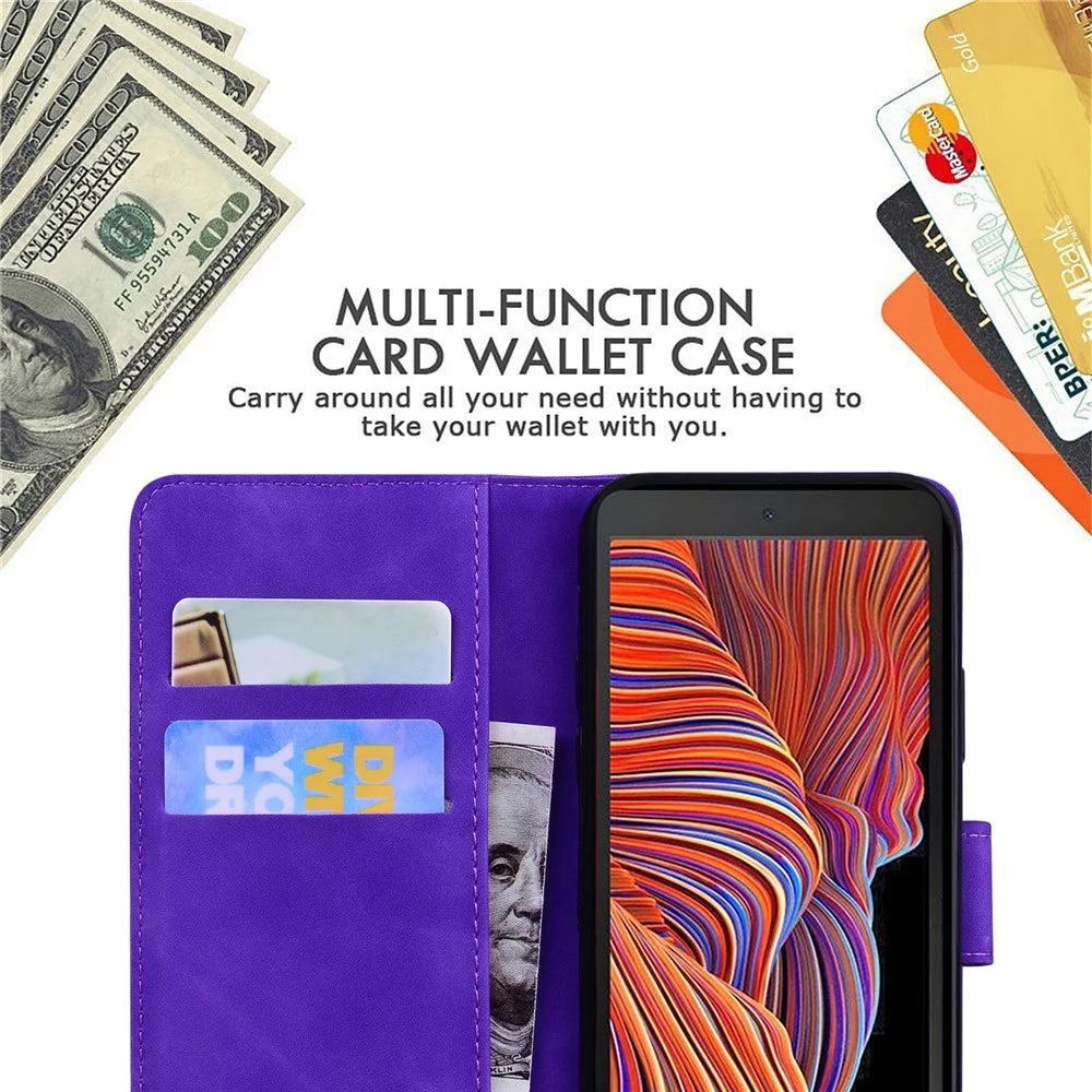 Skin-touch PU Leather Stylish Big Butterfly Printing Design Phone Case Stand Wallet Flip Phone Cover for Samsung Galaxy Xcover 5 - Purple - 4