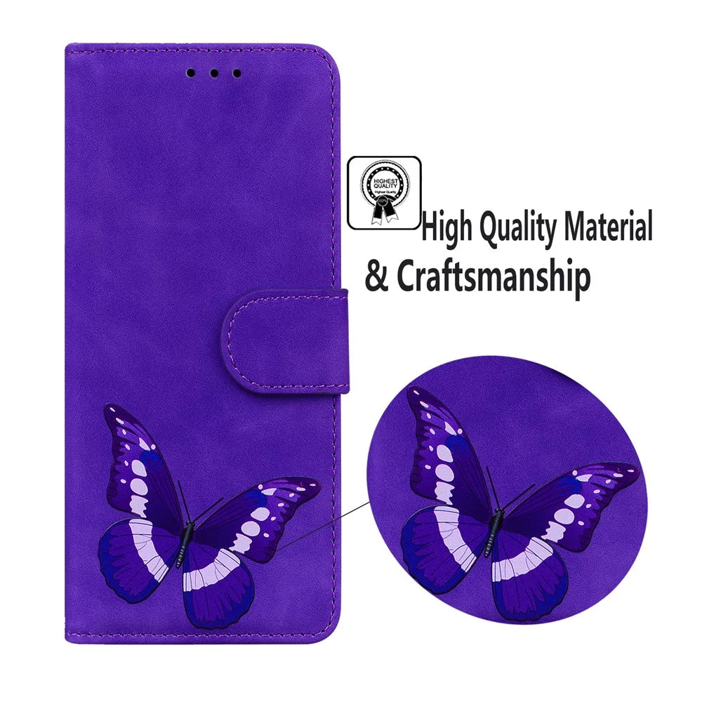 Skin-touch PU Leather Stylish Big Butterfly Printing Design Phone Case Stand Wallet Flip Phone Cover for Samsung Galaxy Xcover 5 - Purple - 6
