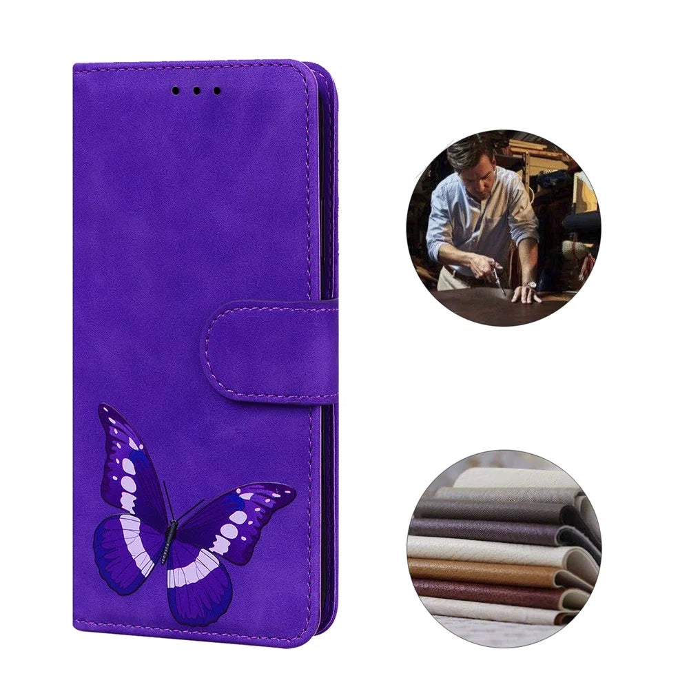 Skin-touch PU Leather Stylish Big Butterfly Printing Design Phone Case Stand Wallet Flip Phone Cover for Samsung Galaxy Xcover 5 - Purple - 7