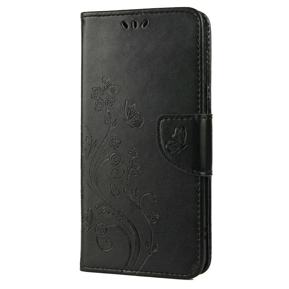 Imprinting Butterflies Flowers Shockproof Protective Leather Phone Case with Stand Wallet for Samsung Galaxy S22+ 5G - Black - 2