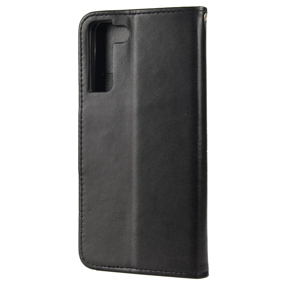 Imprinting Butterflies Flowers Shockproof Protective Leather Phone Case with Stand Wallet for Samsung Galaxy S22+ 5G - Black - 3