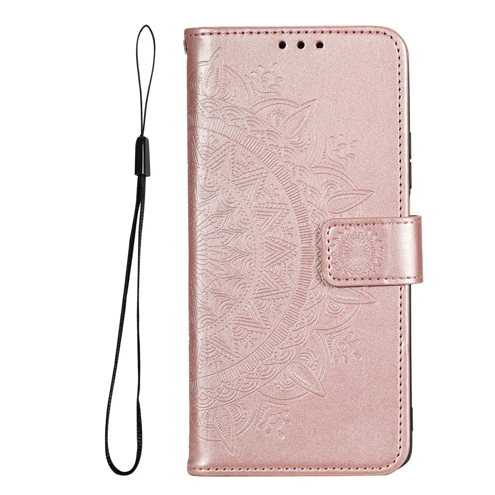 Imprint Totem Mandala Wallet PU Leather Stand Phone Case with Strap for Samsung Galaxy A03 (166.5mm) - Rose Gold - 2