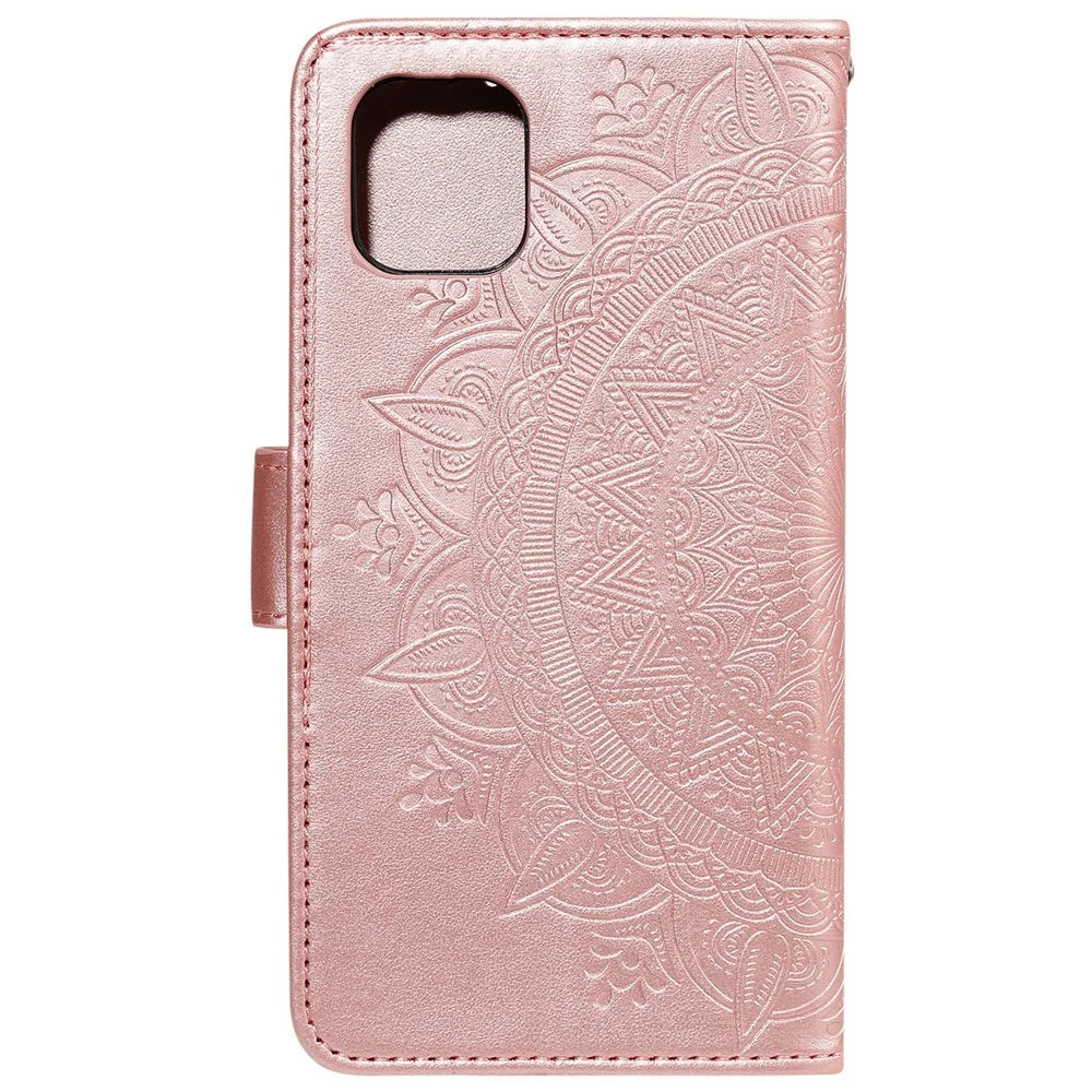 Imprint Totem Mandala Wallet PU Leather Stand Phone Case with Strap for Samsung Galaxy A03 (166.5mm) - Rose Gold - 3