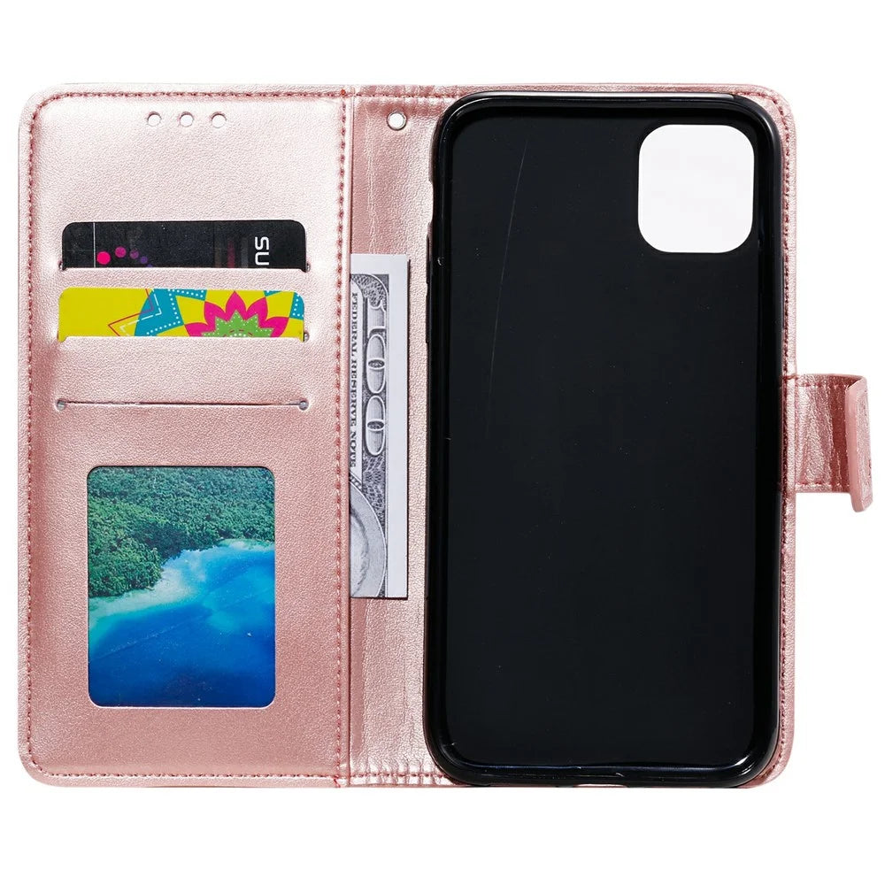 Imprint Totem Mandala Wallet PU Leather Stand Phone Case with Strap for Samsung Galaxy A03 (166.5mm) - Rose Gold - 4