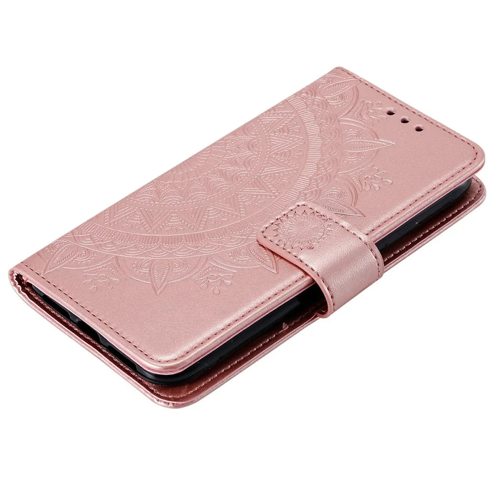 Imprint Totem Mandala Wallet PU Leather Stand Phone Case with Strap for Samsung Galaxy A03 (166.5mm) - Rose Gold - 7