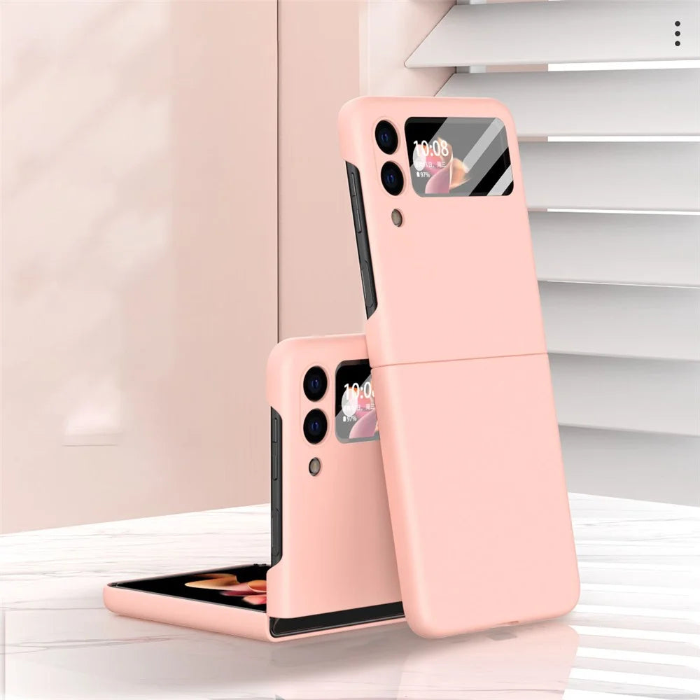 Anti-Drop PU Leather Coated Hard PC Back Phone Case with Tempered Glass Screen Protector for Samsung Galaxy Z Flip3 5G - Purple - 2