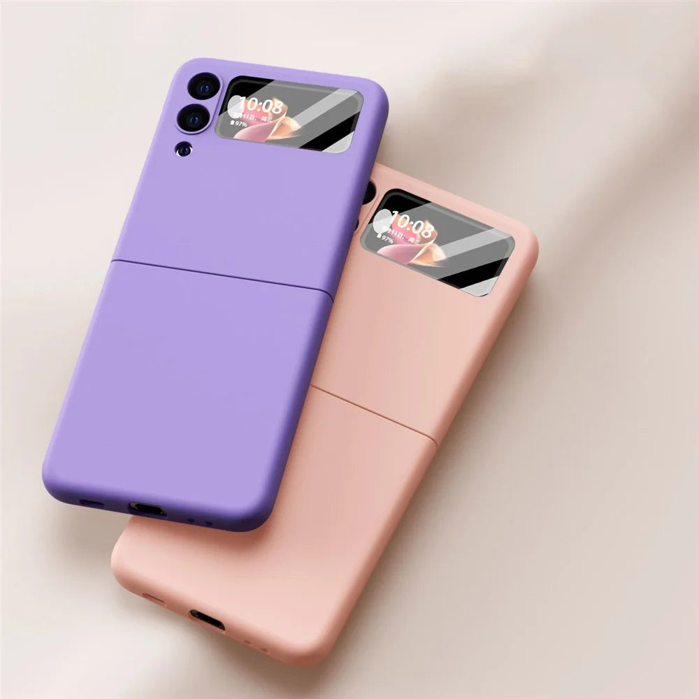 Anti-Drop PU Leather Coated Hard PC Back Phone Case with Tempered Glass Screen Protector for Samsung Galaxy Z Flip3 5G - Purple - 3