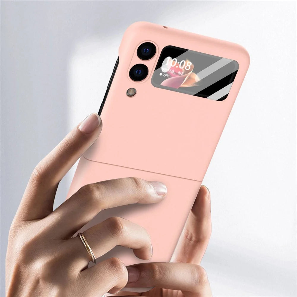 Anti-Drop PU Leather Coated Hard PC Back Phone Case with Tempered Glass Screen Protector for Samsung Galaxy Z Flip3 5G - Purple - 4