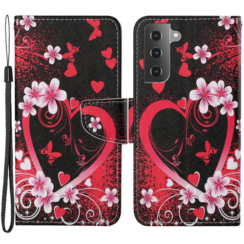 Pattern Printing Scratch-resistant Shockproof PU Leather Stand Case Wallet Cover for Samsung Galaxy S22+ 5G - Red Heart Shape - 1