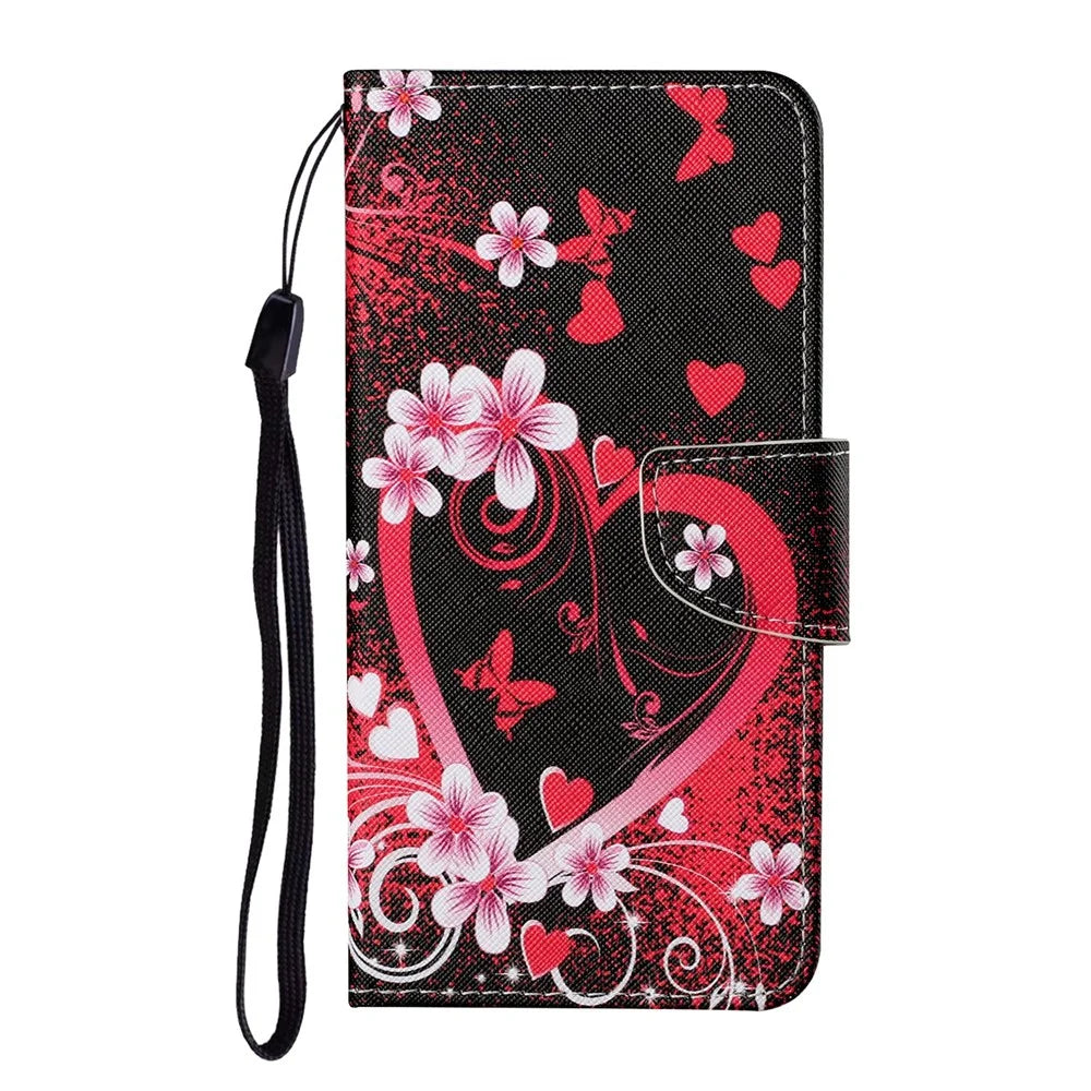 Pattern Printing Scratch-resistant Shockproof PU Leather Stand Case Wallet Cover for Samsung Galaxy S22+ 5G - Red Heart Shape - 2