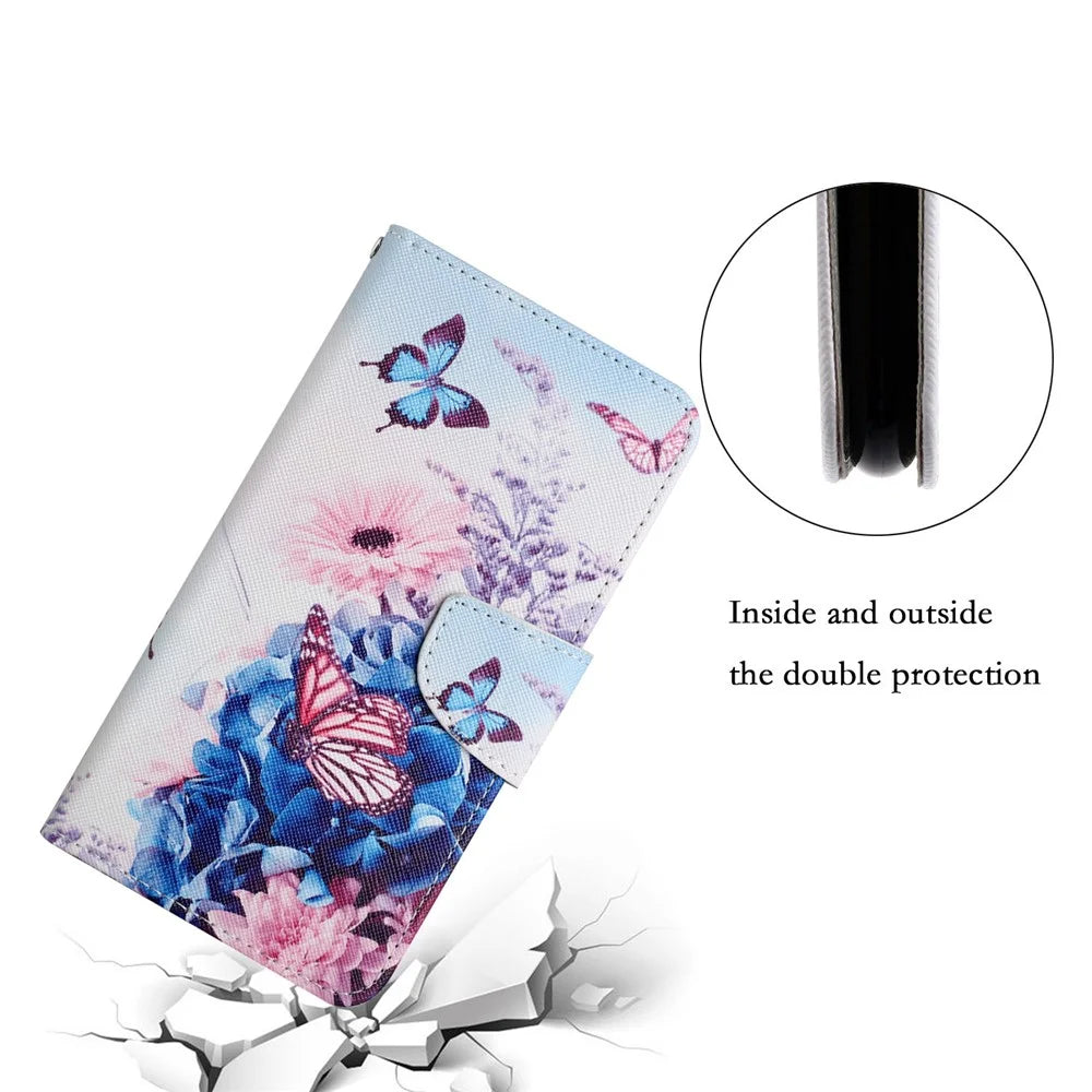 Cross Texture Pattern Printing All-round Protection Leather Phone Case Stand Wallet Shell with Hand Strap for Samsung Galaxy S22+ 5G - Purple Butterfly - 7