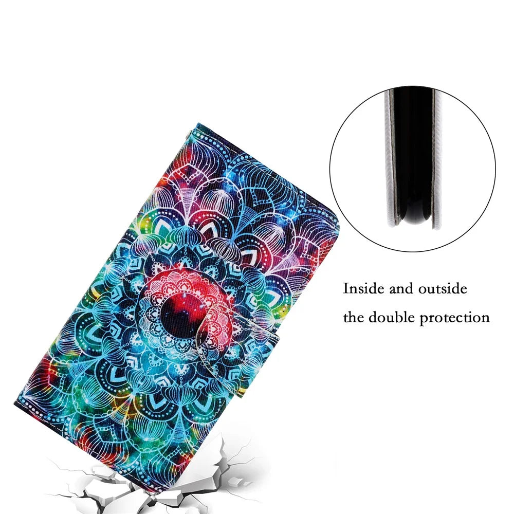 Pattern Printing Cross Texture Phone Case Stand Wallet Leather Cover with Lanyard for Samsung Galaxy S22 Ultra 5G - Mandala Flower - 7