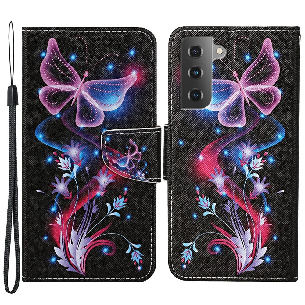 Pattern Printing Magnetic Clasp Closure Leather Phone Cover Protector with Stand Wallet for Samsung Galaxy S22+ 5G - Shimmering Butterfly - 1