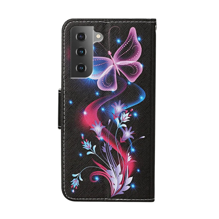Pattern Printing Magnetic Clasp Closure Leather Phone Cover Protector with Stand Wallet for Samsung Galaxy S22+ 5G - Shimmering Butterfly - 3