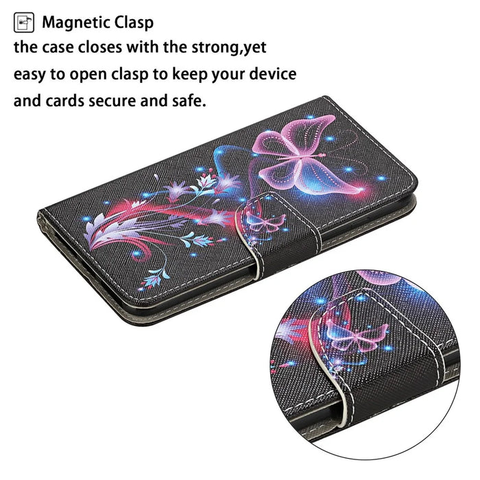 Pattern Printing Magnetic Clasp Closure Leather Phone Cover Protector with Stand Wallet for Samsung Galaxy S22+ 5G - Shimmering Butterfly - 6