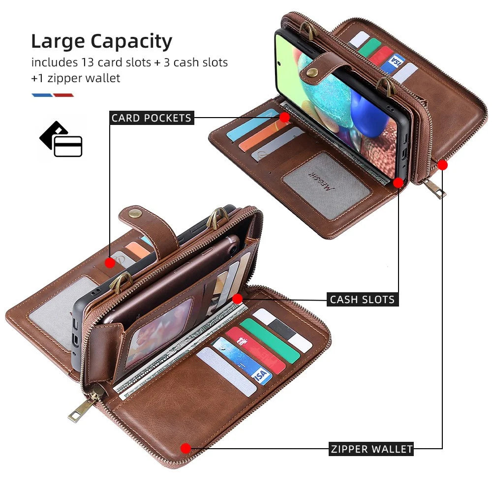 MEGSHI 020 Series Magnetic Absorption Wallet Anti-fall Detachable Design PU Leather TPU Case Shell with Long Strap for Samsung Galaxy A71 5G SM-A716 - Brown - 5