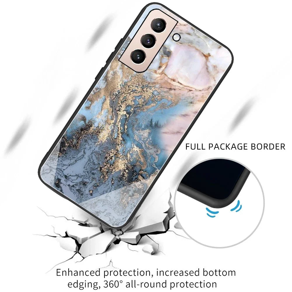 Marble Pattern Anti-drop Anti-scratch Tempered Glass + TPU Phone Back Cover Case for Samsung Galaxy S22 5G - Style U - 2
