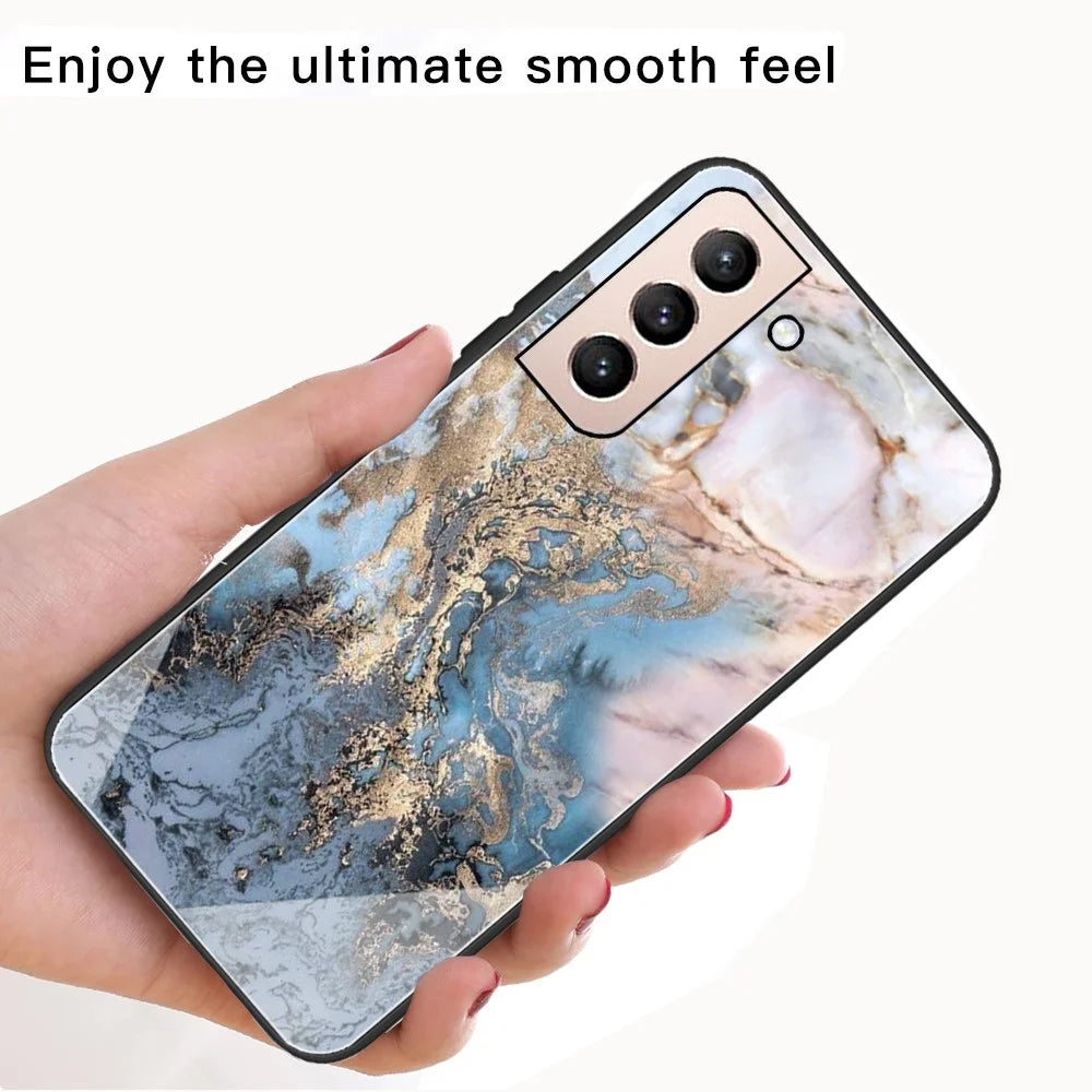Marble Pattern Anti-drop Anti-scratch Tempered Glass + TPU Phone Back Cover Case for Samsung Galaxy S22 5G - Style U - 3