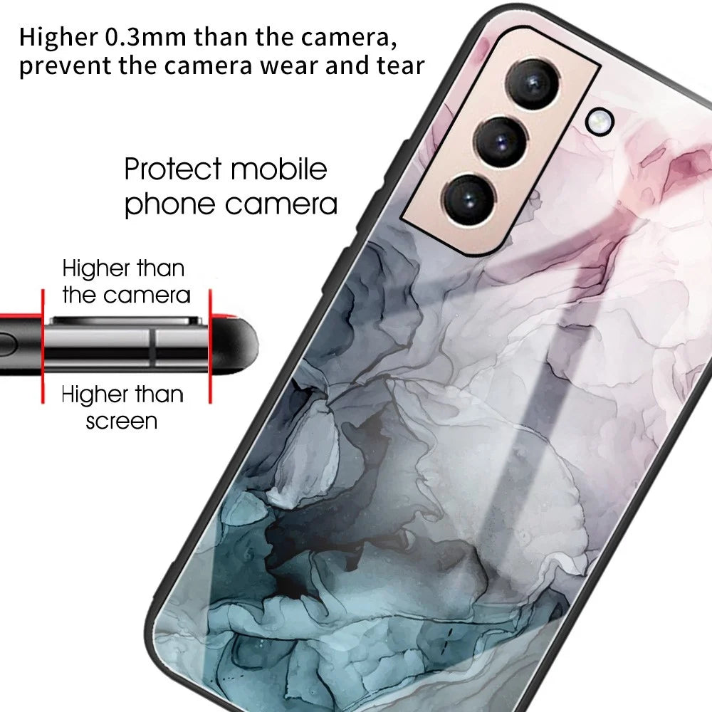 Marble Pattern Tempered Glass + TPU 360-degree Protection Anti-fall Phone Case Cover for Samsung Galaxy S22 5G - Style A - 3
