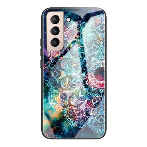 For Samsung Galaxy S22 5G Hard Tempered Glass + Soft TPU Phone Case Wear-Resistant Shockproof Pattern Printing Phone Protective Cover - Colorful Flower - 1