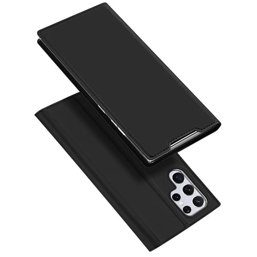 DUX DUCIS Skin Pro Series for Samsung Galaxy S22 Ultra 5G Leather Stand Cover Card Holder (Non-magnetic) - Black - 1