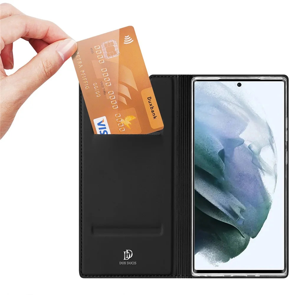 DUX DUCIS Skin Pro Series for Samsung Galaxy S22 Ultra 5G Leather Stand Cover Card Holder (Non-magnetic) - Black - 3