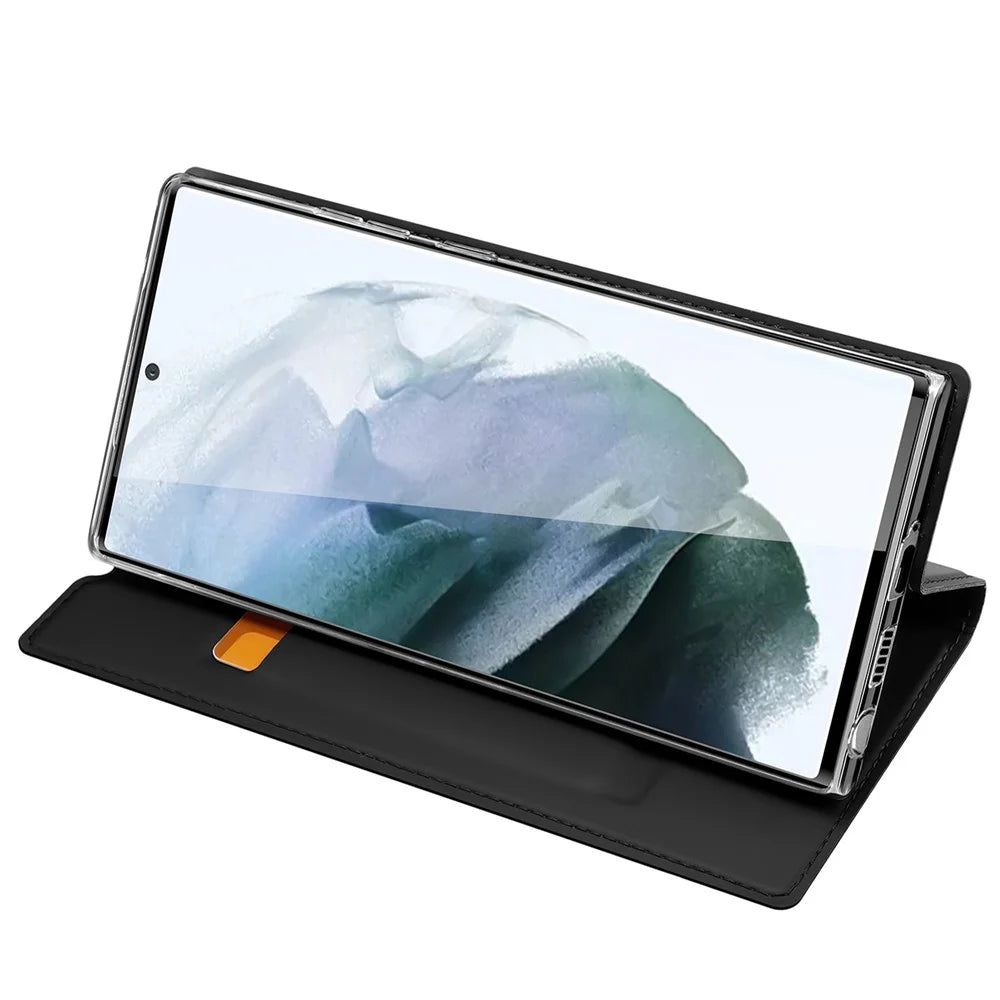 DUX DUCIS Skin Pro Series for Samsung Galaxy S22 Ultra 5G Leather Stand Cover Card Holder (Non-magnetic) - Black - 4