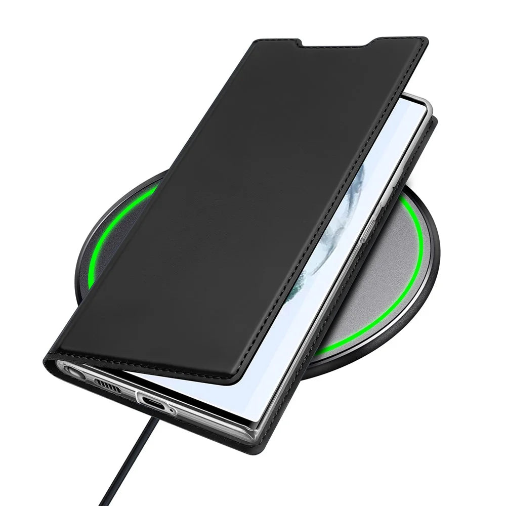 DUX DUCIS Skin Pro Series for Samsung Galaxy S22 Ultra 5G Leather Stand Cover Card Holder (Non-magnetic) - Black - 5