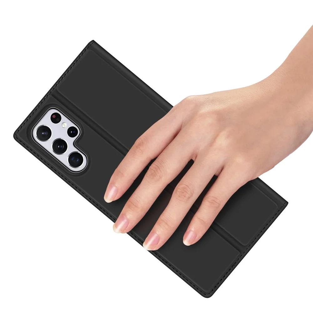 DUX DUCIS Skin Pro Series for Samsung Galaxy S22 Ultra 5G Leather Stand Cover Card Holder (Non-magnetic) - Black - 6