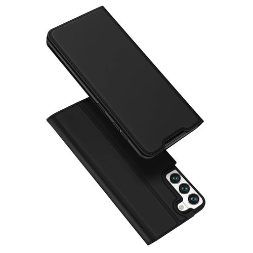 DUX DUCIS Skin Pro Series for Samsung Galaxy S22 5G PU Leather Card Slot Flip Stand Auto Magnetic Closed Shockproof Phone Cover - Black - 1