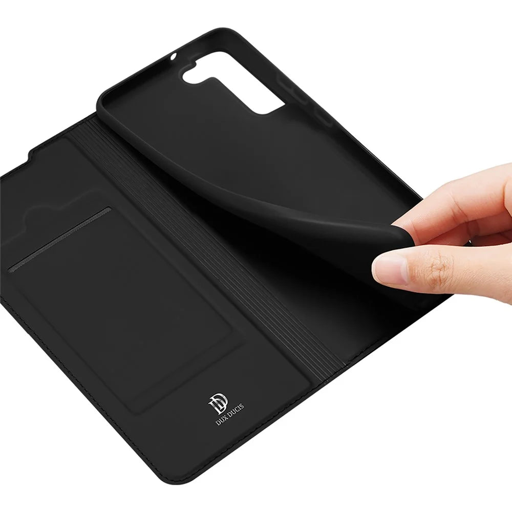 DUX DUCIS Skin Pro Series for Samsung Galaxy S22 5G PU Leather Card Slot Flip Stand Auto Magnetic Closed Shockproof Phone Cover - Black - 7