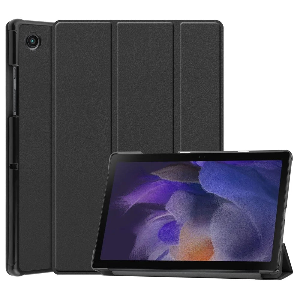 For Samsung Galaxy Tab A8 10.5 (2021) / A8 10.5 (2022) Trifold Stand PU Leather Hard PC Inner Shockproof Protective Tablet Cover - Black - 1