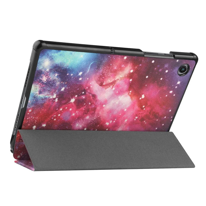 For Samsung Galaxy Tab A8 10.5 (2021) SM-X205 / SM-X200 Trifold Stand Pattern Printing Hard PC Soft PU Leather Tablet Cover  - Nebula - 4