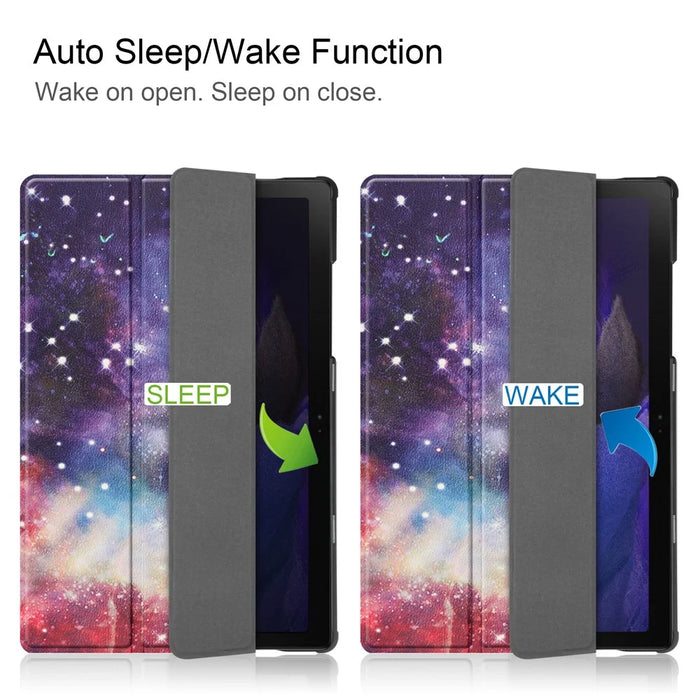 For Samsung Galaxy Tab A8 10.5 (2021) SM-X205 / SM-X200 Trifold Stand Pattern Printing Hard PC Soft PU Leather Tablet Cover  - Nebula - 7