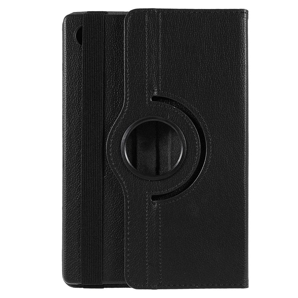 For Samsung Galaxy Tab A8 10.5 (2021) Litchi Texture PU Leather 360 Degree Swivel Stand Protective Tablet Case with Elastic Band - Black - 4