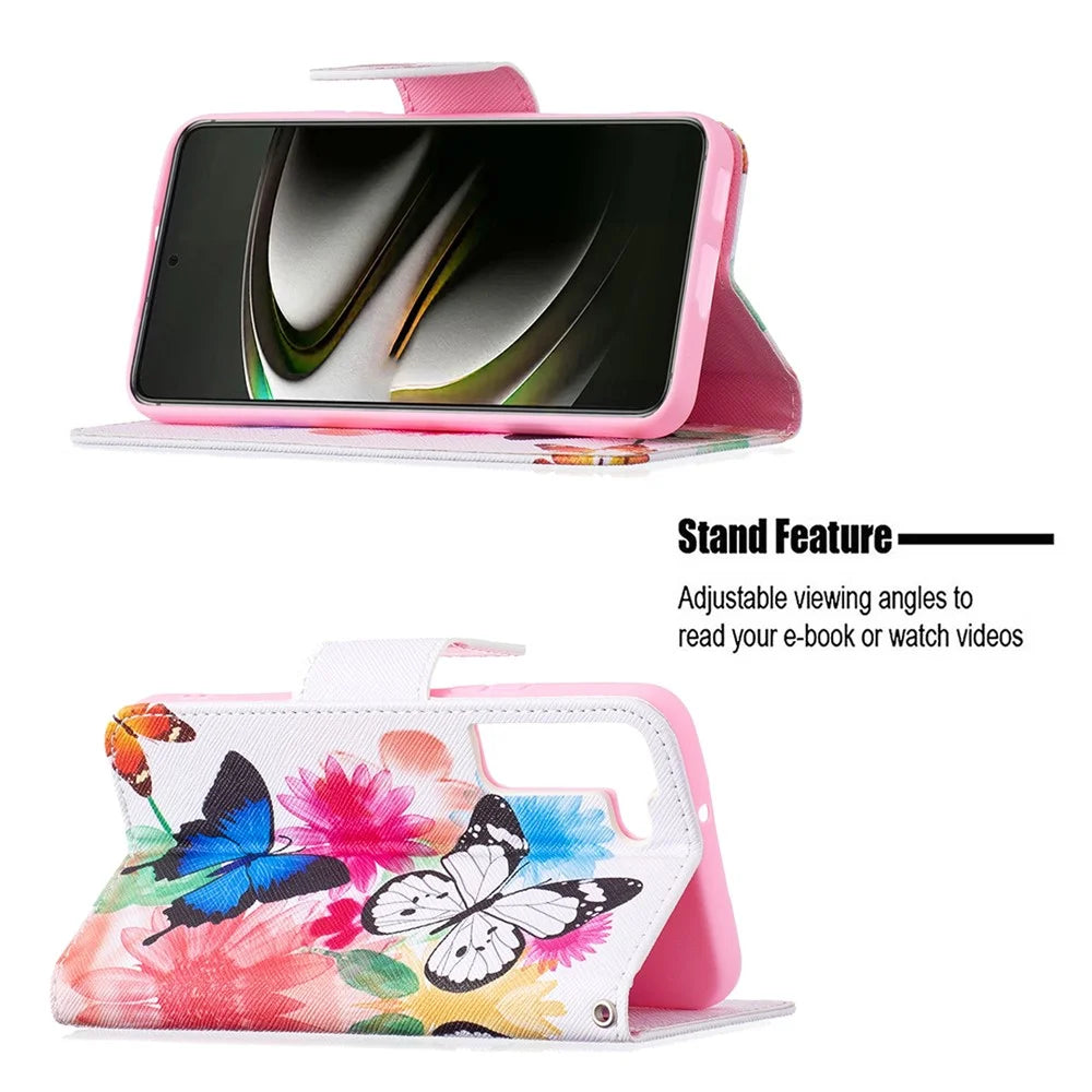 Stylish Pattern Printing PU Leather Wallet Case Stand Magnetic Closure Flip Cover for Samsung Galaxy S22 5G - Two Butterflies - 2