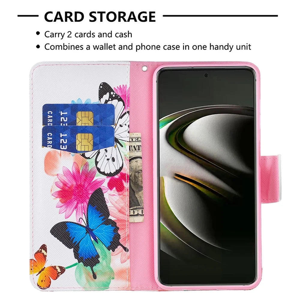 Stylish Pattern Printing PU Leather Wallet Case Stand Magnetic Closure Flip Cover for Samsung Galaxy S22 5G - Two Butterflies - 3