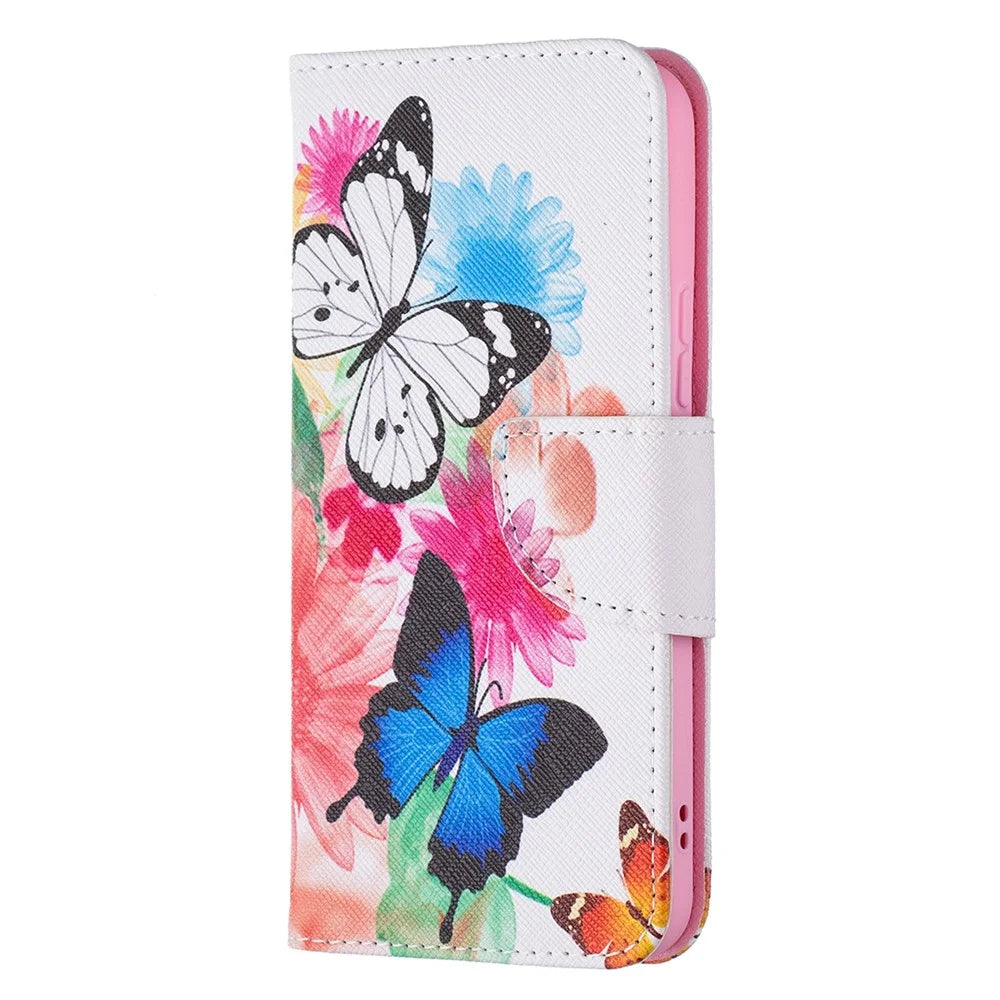 Stylish Pattern Printing PU Leather Wallet Case Stand Magnetic Closure Flip Cover for Samsung Galaxy S22 5G - Two Butterflies - 4