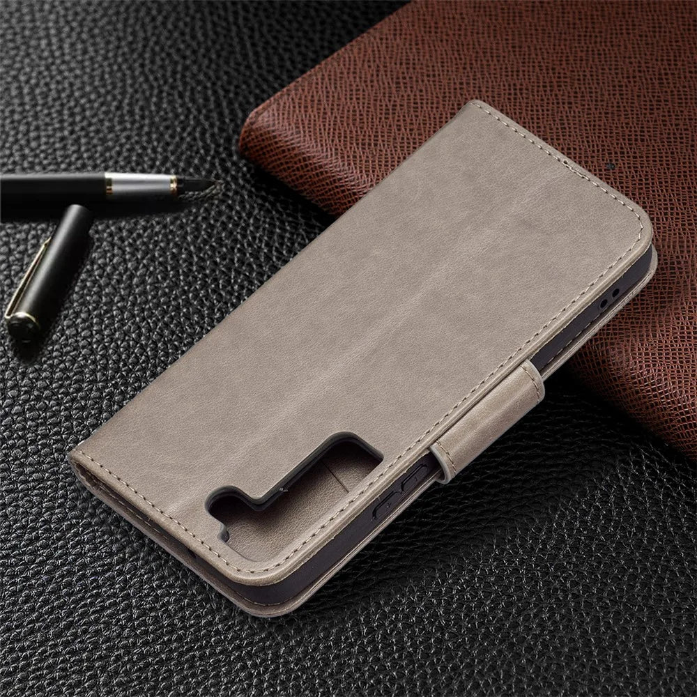 Butterfly Imprinted PU Leather Magnetic Flip Case Wallet Stand Shockproof Cover with Strap for Samsung Galaxy S22 5G - Grey - 7